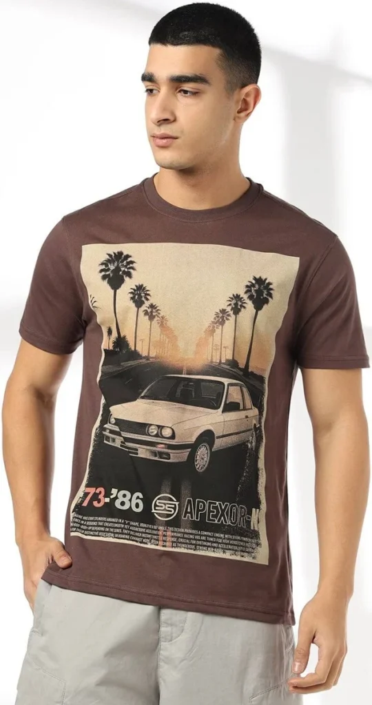 dnmx men graphic print regular fit round neck t shirt