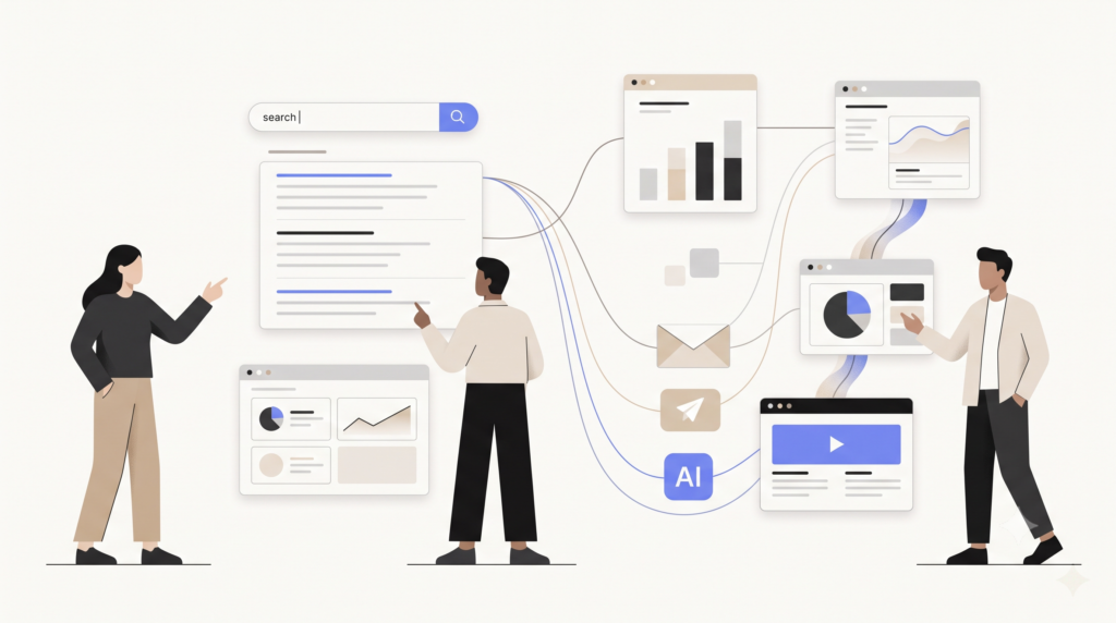 Digital Marketing in 2026 showing AI, SEO, social media, analytics, and marketing automation trends.